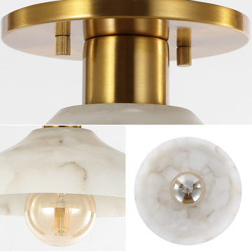 Amara 10" 1-Light Mid-Century Classic Alabaster/Iron LED Semi Flush Mount - JONATHAN Y